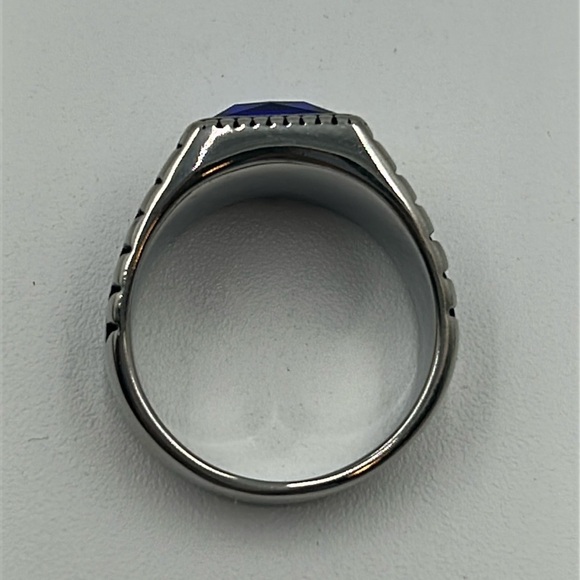 2043- Royal Blue Color Cubic Zirconia Handmade Men's Ring Size 13.5 NWT - Picture 4 of 8